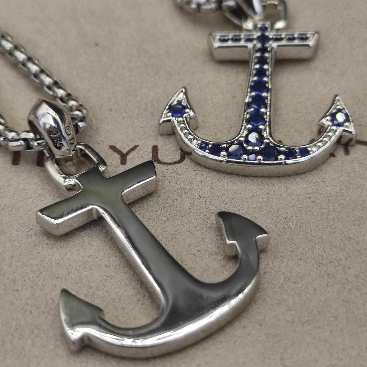 David Yurman Silver Anchor Pendant with Blue Stones